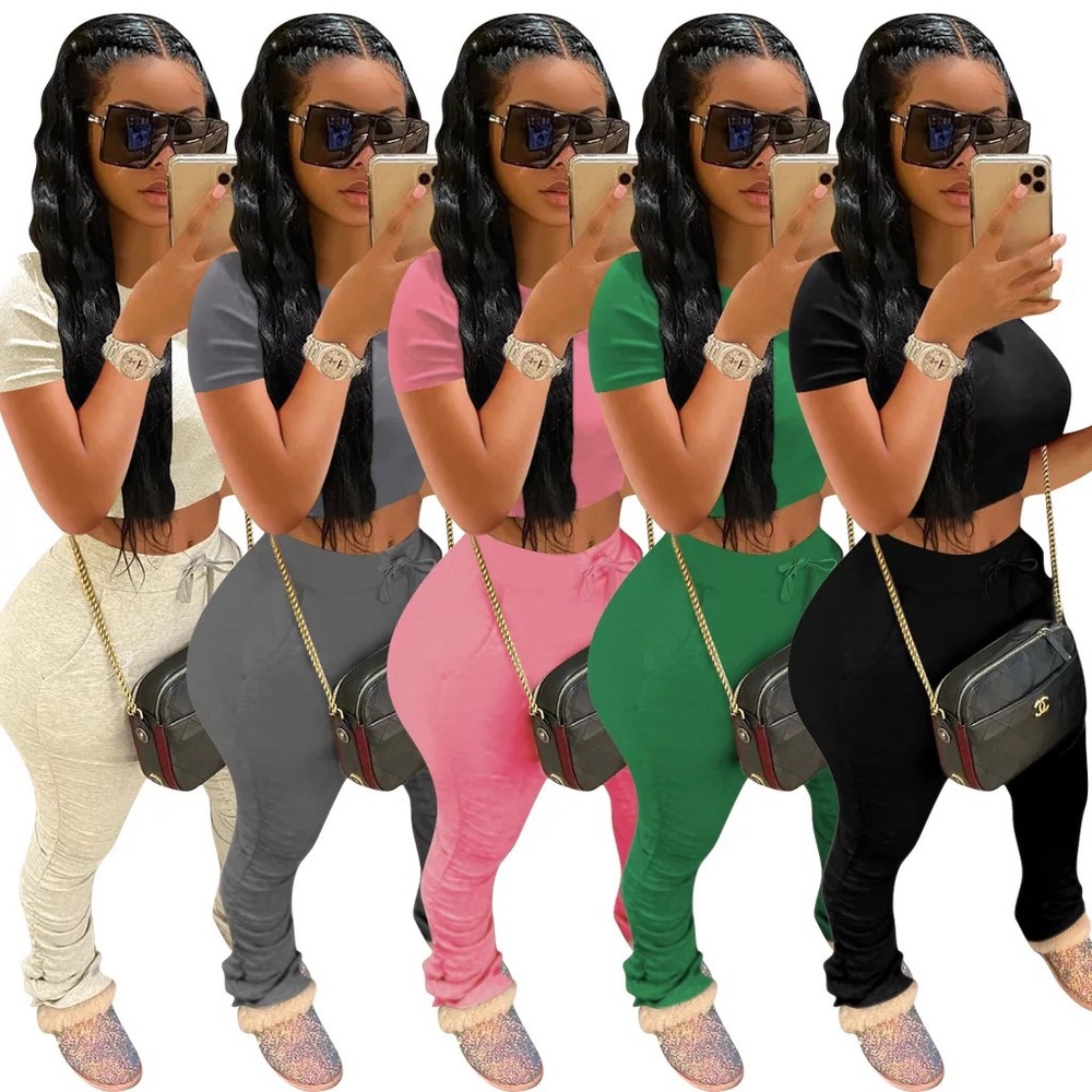 2 piece ruched leg pants set